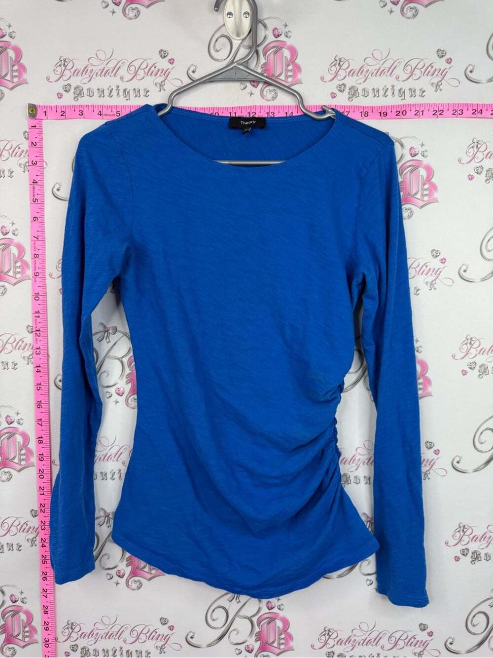 Theory Royal Blue Long-Sleeve Ruched Side Tee